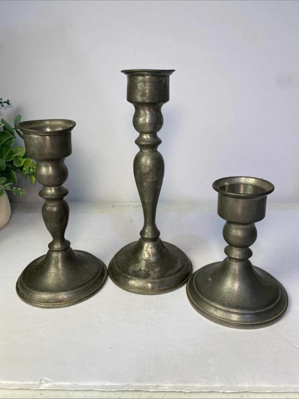 Leonard Genuine Pewter Candle Stick Holders, Weighted, Vintage, Made in Bolivia